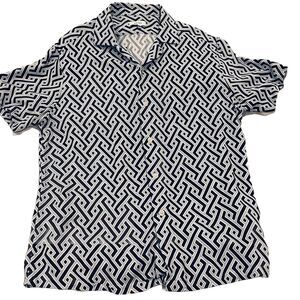 REISS Geo-print Camp Collar Resort Shirt - Large - Black & White